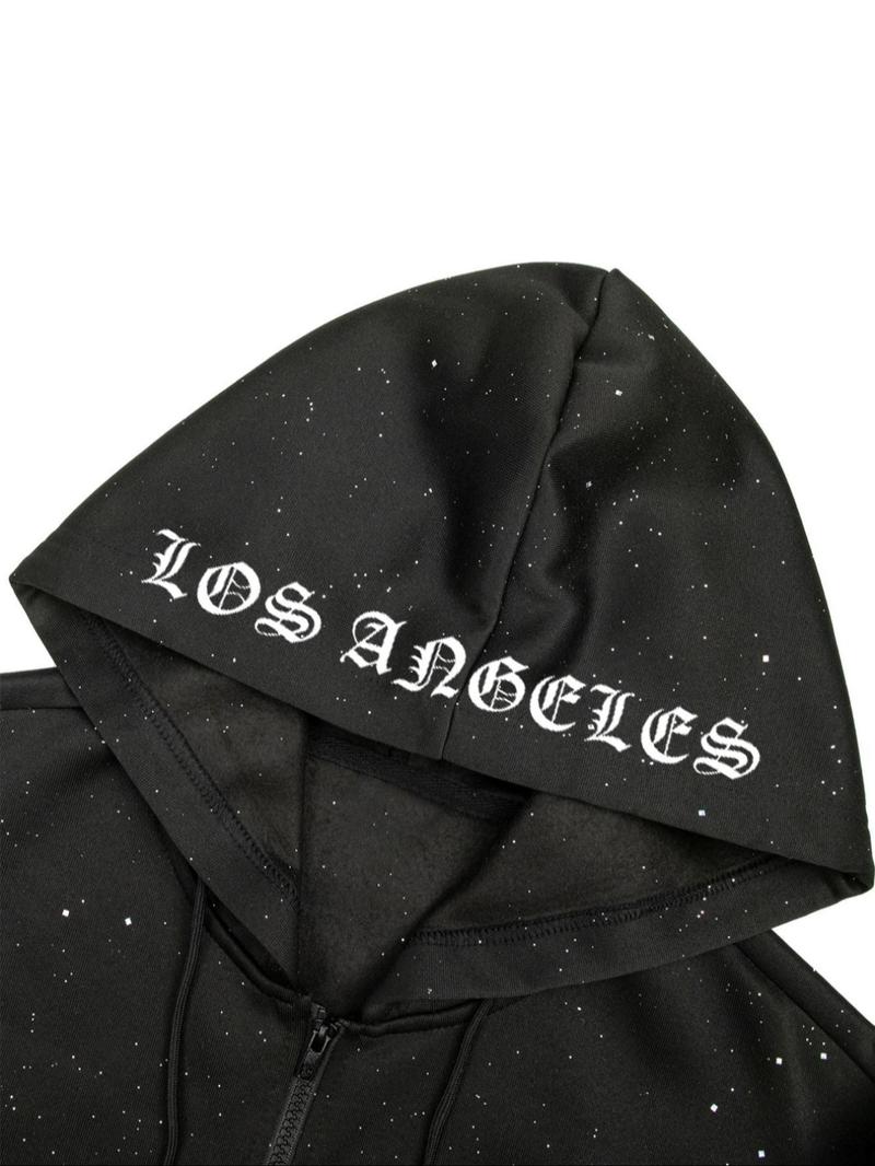 Men's Fall Winter Zip Hooded Jacket, Starry Dye Pullover, Vintage Street Art Style, Casual Long Sleeve Hoodie,  Thick Soft Fabric, Mens Top For Daily Wear