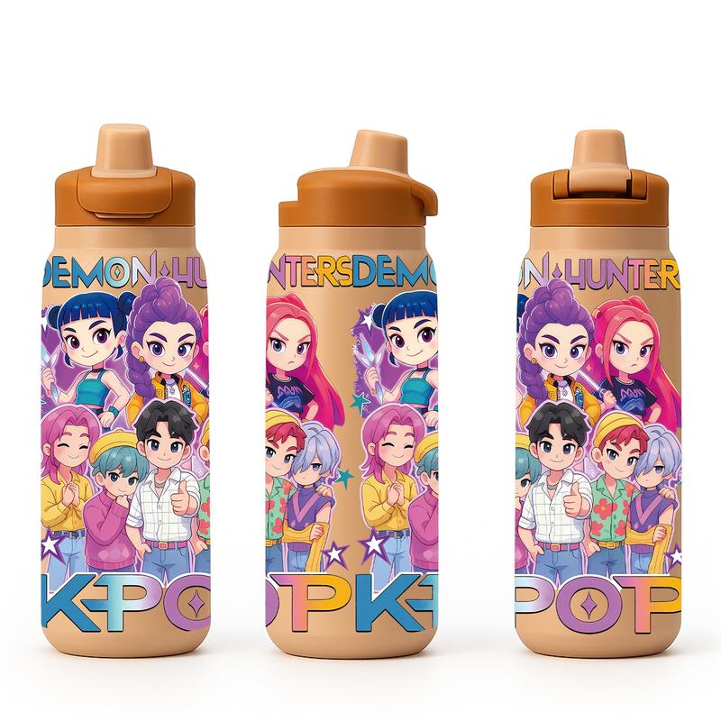 AuraCup 19/24/32oz KPop Demon Hunters Stainless Steel Tumbler, Vacuum Insulated Cup, Kpop Demon Hunter X Gen-Z Cat Atmosphere, with Lid and Straw, Keep Hot 12H / Ice Drinks 24H, Travel, Office, Gift for Music Lovers, Teens