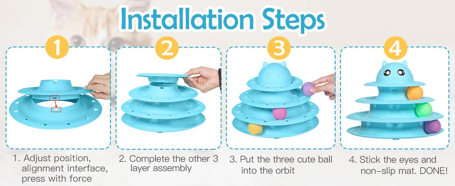 Cat Toy Roller 3-Level Turntable Cat Toys Balls with Six Colorful Balls Interactive Kitten Fun Mental Physical Exercise Puzzle Kitten Toys