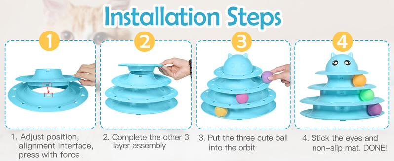 Cat Toy Roller 3-Level Turntable Cat Toys Balls with Six Colorful Balls Interactive Kitten Fun Mental Physical Exercise Puzzle Kitten Toys