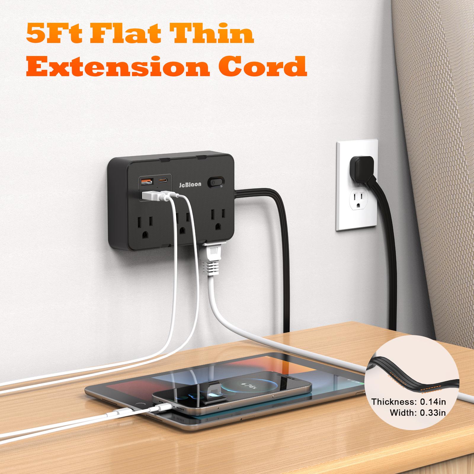 6-Outlet Power Strip with 4 USB Ports (2 USB-C), 5FT Flat Cord, 45° Angled Plug, Ultra Thin 0.14in, Overload Protection for Home Office