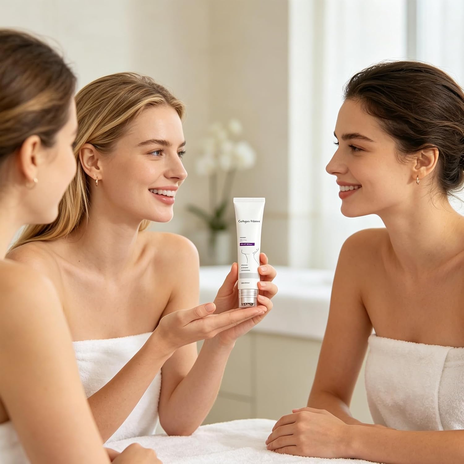 Magic Collagen Fullerene Neck Cream, Five Rollers for All Around, for Smooths, Hydrating and Moisturizing, Lightweight Neck Care Cream for Women