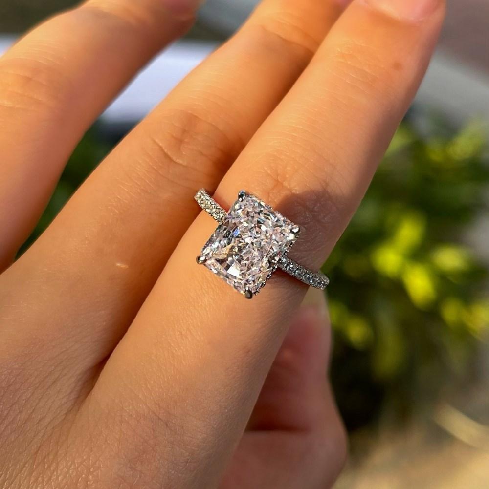 925 Sterling Silver Bridal Gift Idea! 3 Carat Emerald Cut Zircon Engagement Ring in Sterling Silver Custom Color Options Durable Elegant Everyday Rings