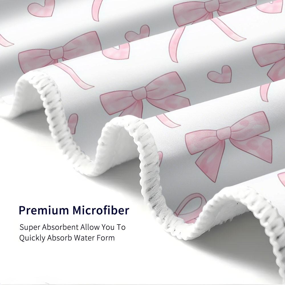 Large-size bath towel with pink bow and heart print, quick-drying absorbent towel for seaside vacations, portable travel beach towel, sand-proof large travel shawl, suitable for sports, swimming, pool activities and yoga beach towels