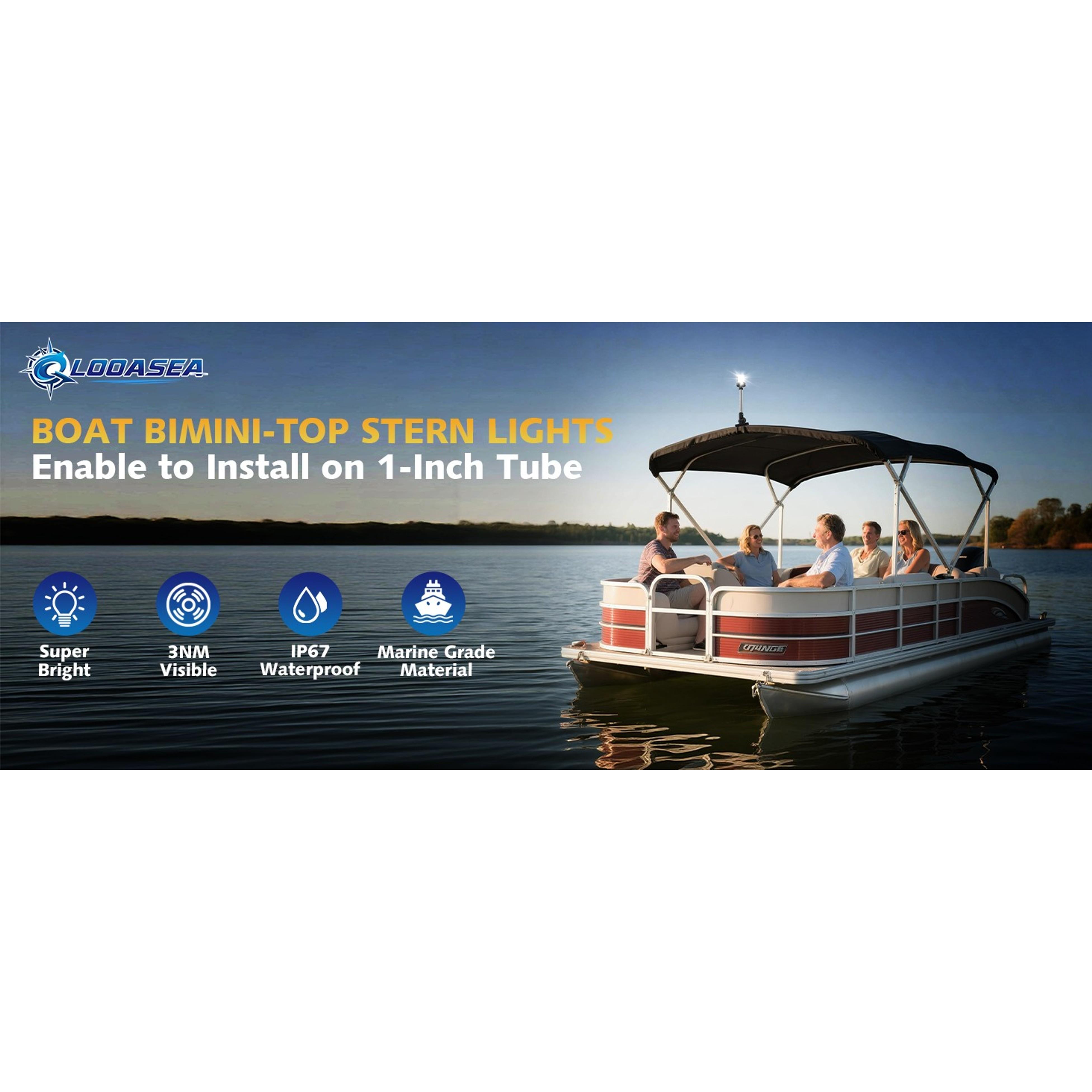 6 Inches Pontoon Stern Light Bimini Mount, LED Waterproof IP67 Bimini Light for Pontoon Boat, 3NM Marine Folding Rear White Navigation Anchor Running Lights for Night