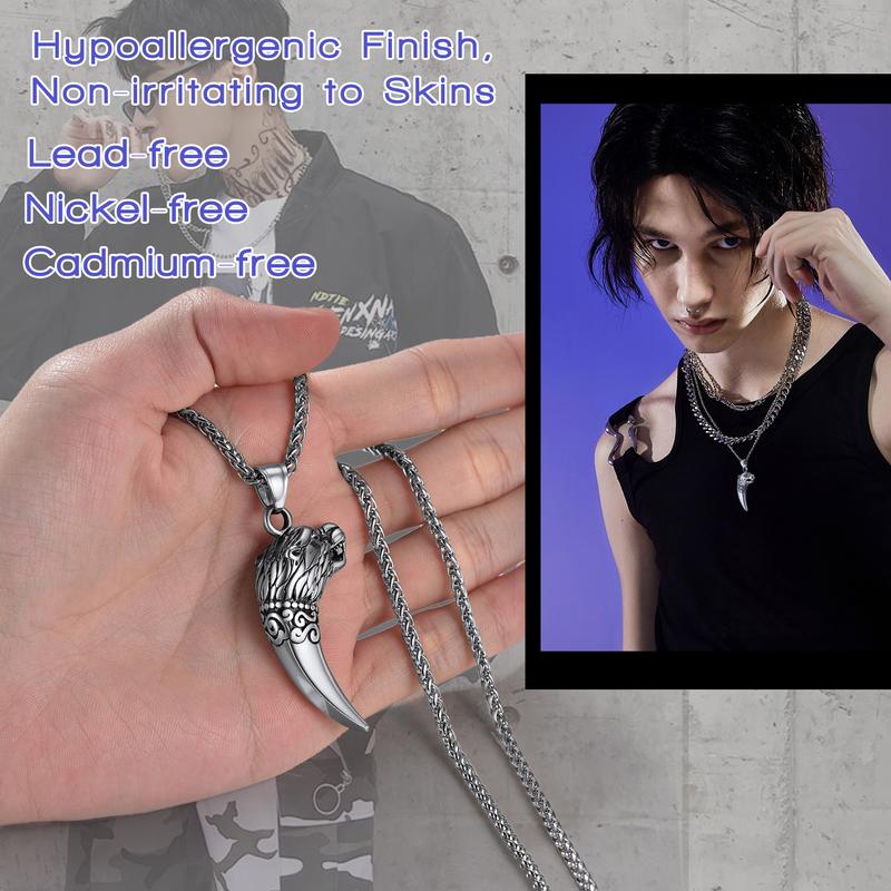 PROSTEEL Wolf Tooth Pendant Necklace Stainless Steel Vintage Punk Goth Viking Chain Necklaces Unique Design Jewelry Unisex For Men Women with Gift Box