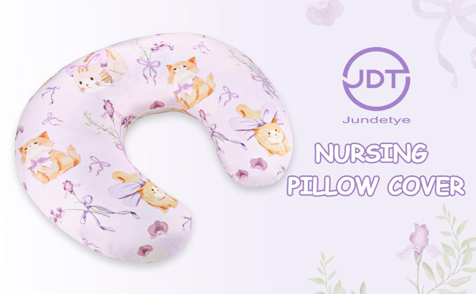Pillow Cover, Ultra Soft Breastfeeding Pillow Covers for Newborn Baby Boys and Girls, Easy Removal and Machine Washable Slipcover, Pillowcase Only (Purple Flora & Cat)