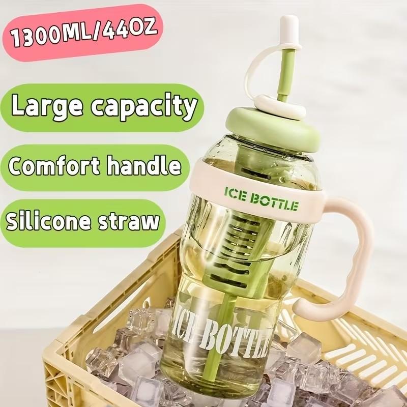 1 Piece 1300ML Large Capacity Water Cup, with Handle and Straw, Portable Sports Drinking Bottle, Leak-Proof, Ideal for Fitness Travel Outdoor Activities