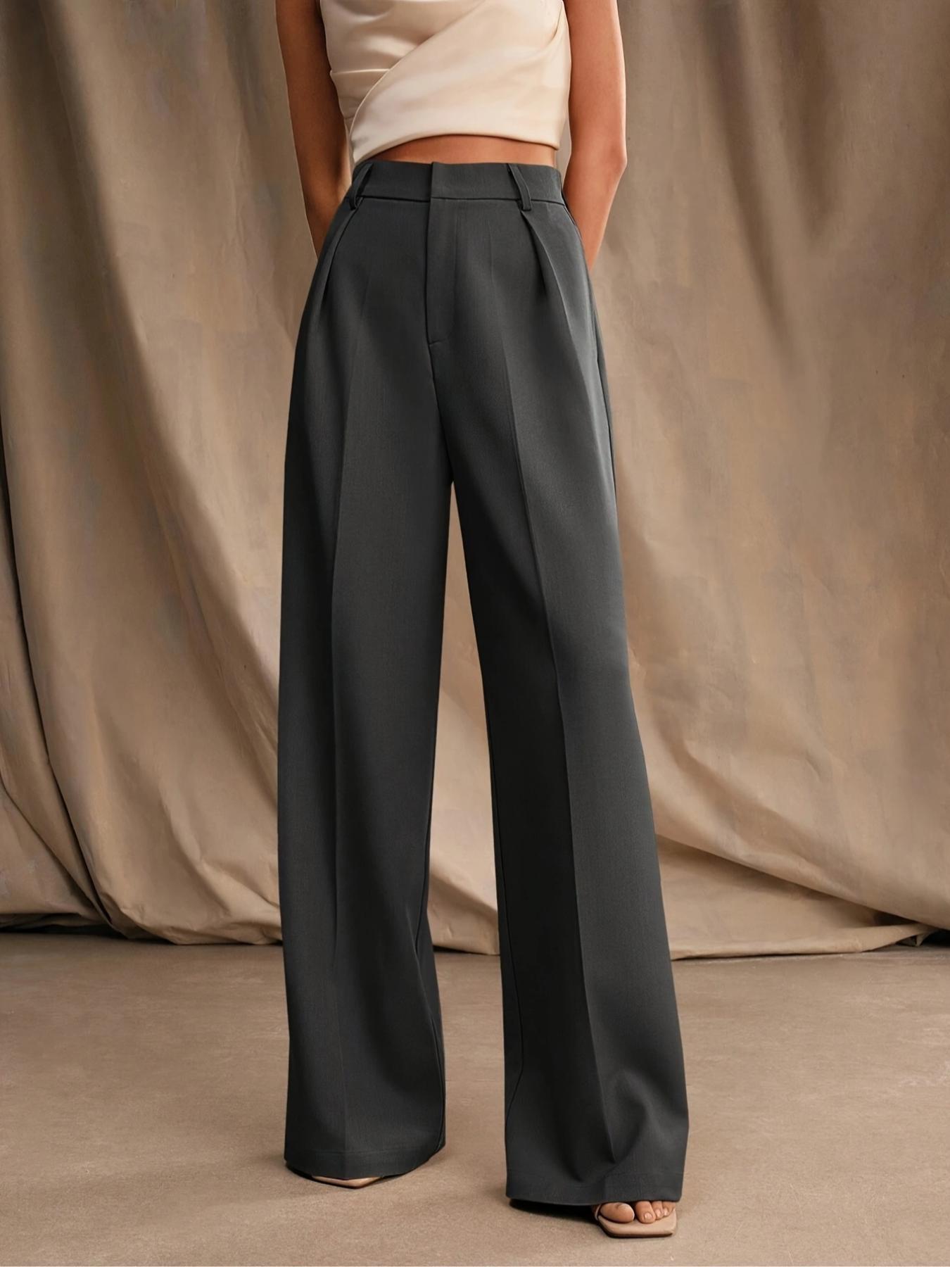 Women's Solid Color Wide Leg Loose Pants, Elegant Fashion Casual Trousers for Work Office Business, Ladies Bottoms for All Seasons