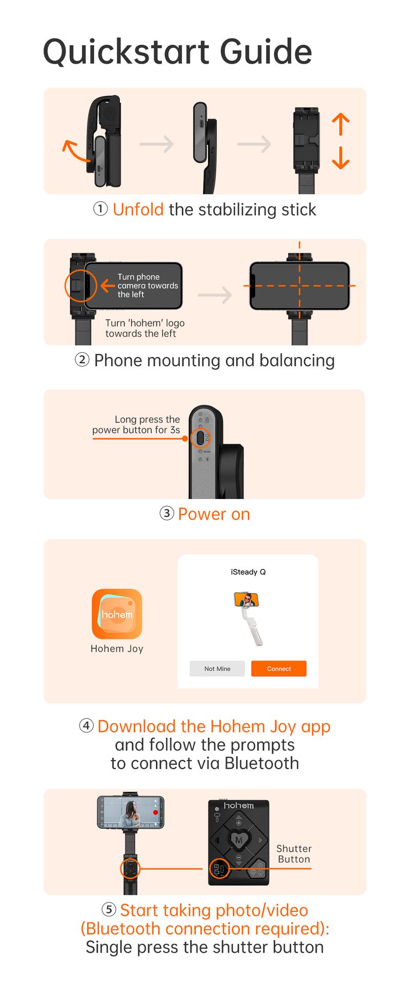 Hohem iSteady Q Selfie Stick Gimbal Stabilizer, 2 Axis Face Tracking & 360° Rotation Tripod with Wireless Remote, 4 in 1 Portable Tripod w/Extendable Stick