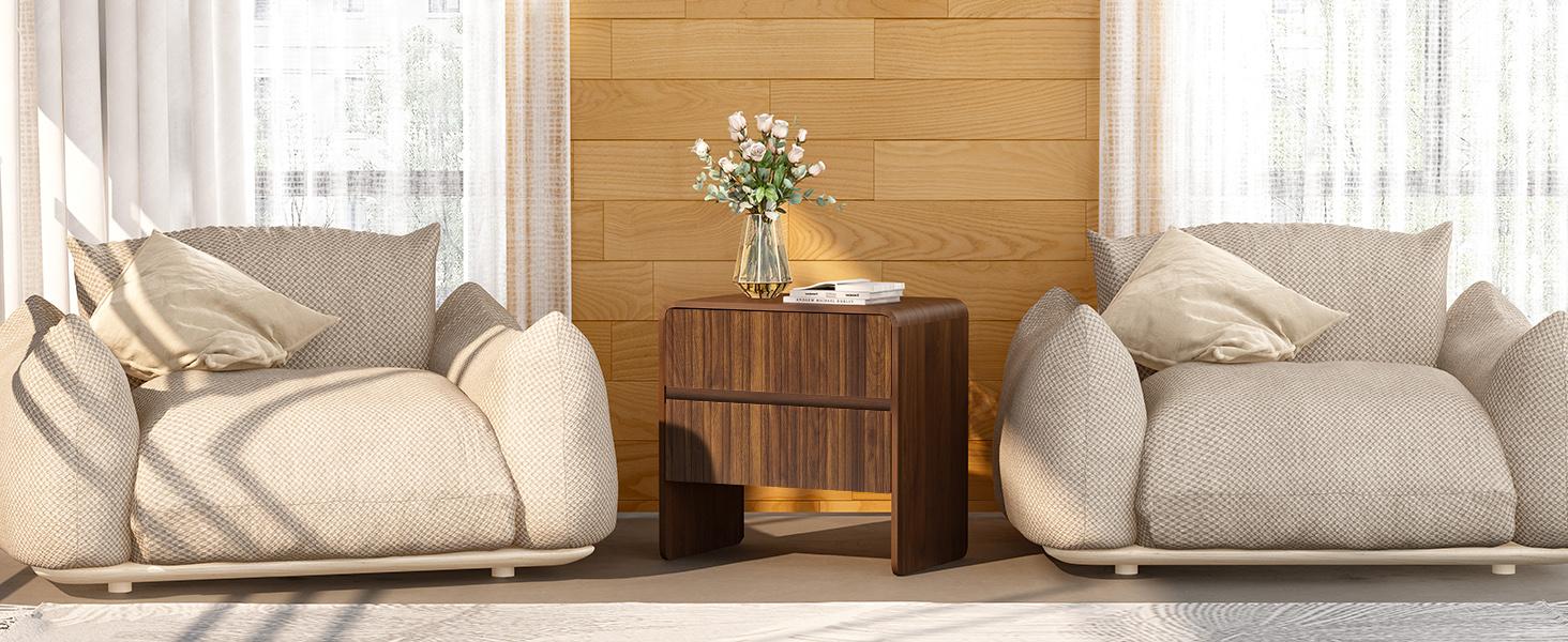 Giratree Mid Century Modern 2-Drawer Dresser, Small Nightstand, Curved Wood Side Table, Bedroom, Living Room, Hallway, Entryway Giratree Mid Century Modern 2-Drawer Dresser, Small Nightstand, Curved Wood Side Table, Bedroom, Living Room, Hallway, Entryway