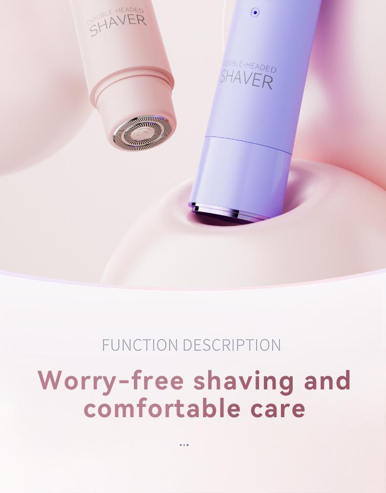 New double-head facial shaving and hair removal device for women. Suitable for face, lips and chin. USB rechargeable double-head wireless electric razor.