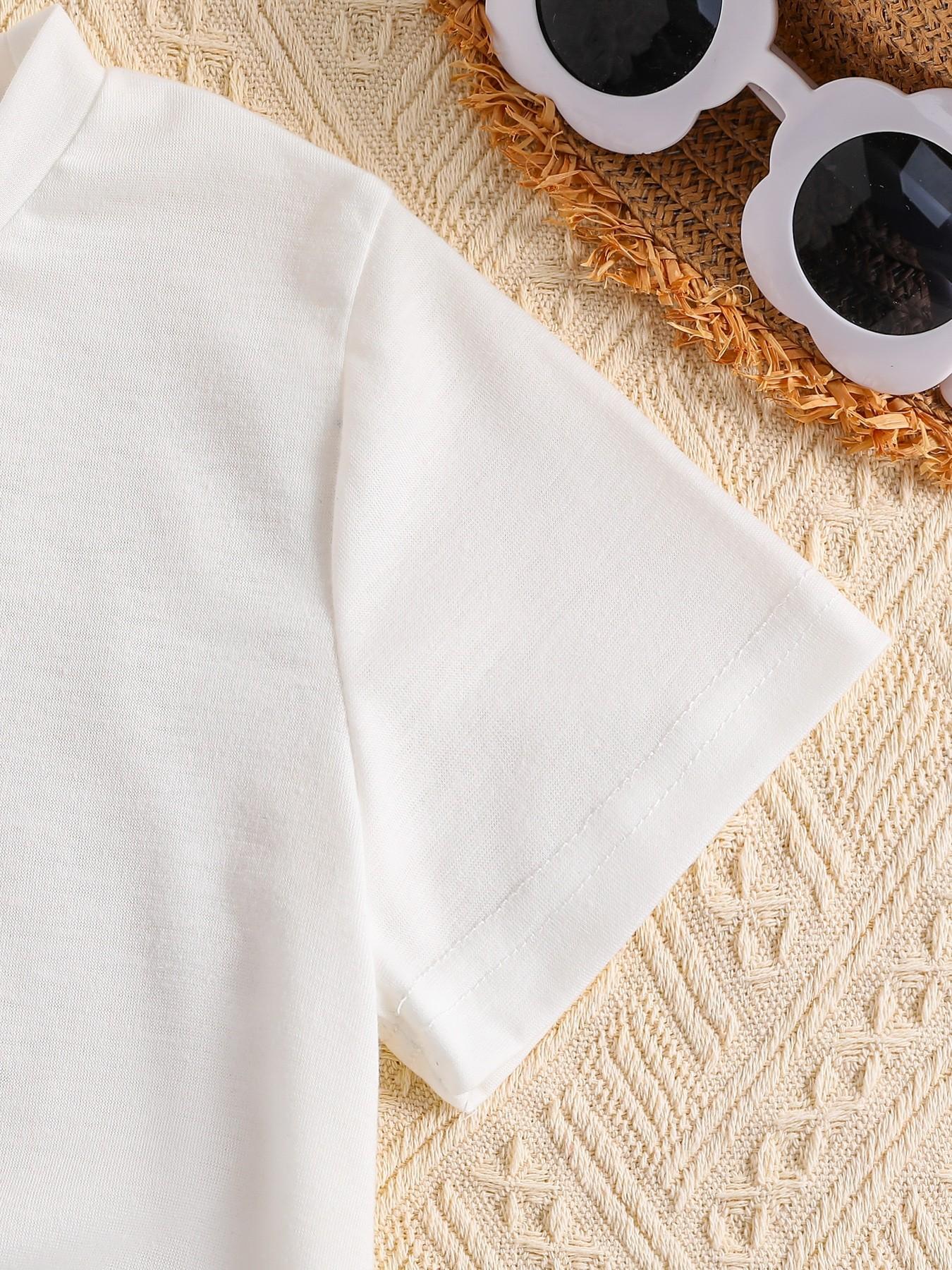 Summer Gym Lover Just a Girl Print Girls Short Sleeve T-Shirt, Cute Cartoon Pattern, Fitted Style, Casual Wear