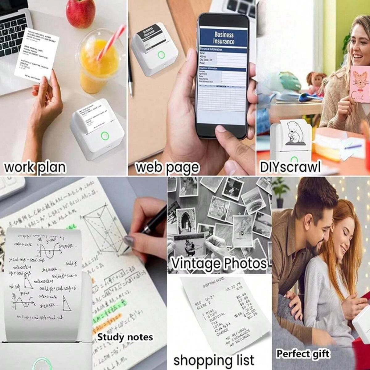 Mini Printer, Thermal Wireless Printer, Inkless Label Printer, Portable Thermal Inkless Sticker Maker,  Small Pocket Printer for Notes& Photo, Memo, Compatible with iOS&Android