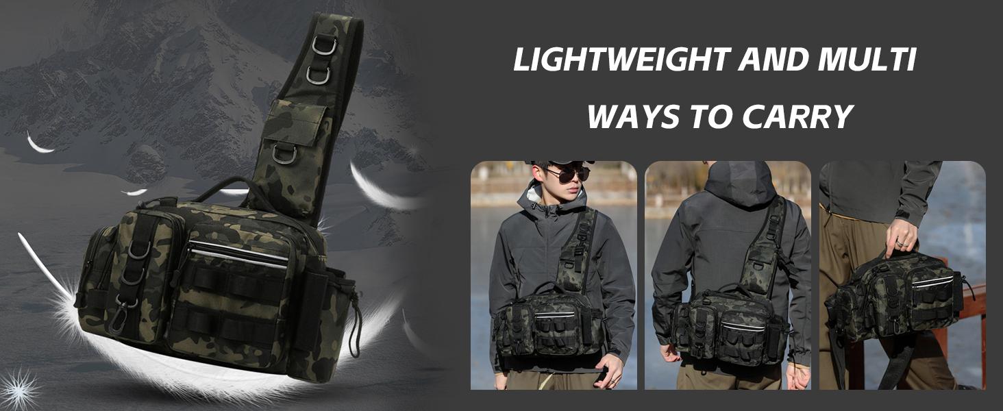 Outdoor Multifunctional Nylon Army Green Fishing Backpack, Crossbody Bag, with Adjustable Tape, Storage, for Fishing, Mountaineering, Hiking, Camping, Vacation, Going Out