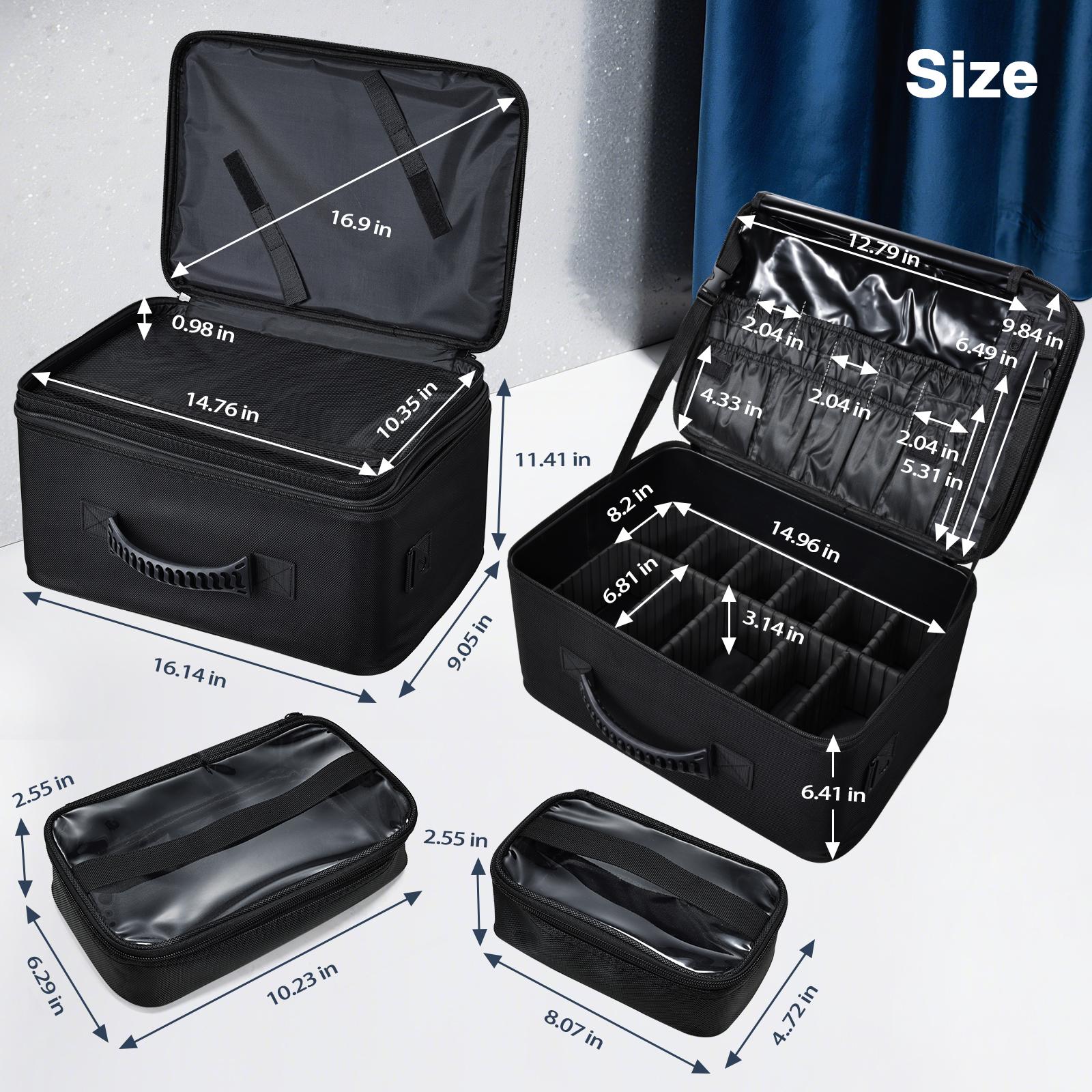 3 Layers Extra Large Makeup Case with Mirror 3 Clear Bags Shoulder Strap Trolley Sleeve Travel Train Case Professional Makeup Box Nail Organizer Salon Barber Suitcase