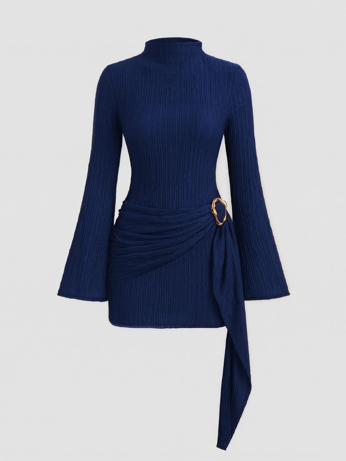 Elegant Bodycon Dress with Flared Sleeves, Long Sleeve, Slim-Fitting Waist Design, Perfect for Casual & Formal Wear, Women's Fashion Clothing