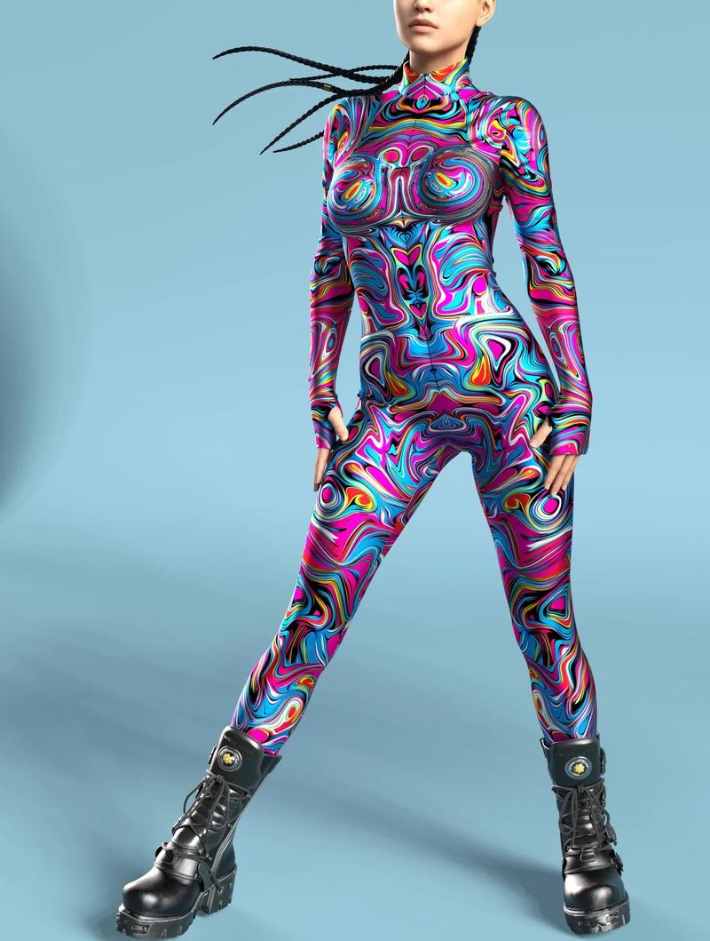 Colorful and dazzling spandex Lycra full body printed jumpsuit, Halloween costume, holiday party costume, pole dance costume, sports yoga fitness suit ava  wagner  costume Clothes Womenswear Multicolor Skinny Slim maid  outfits