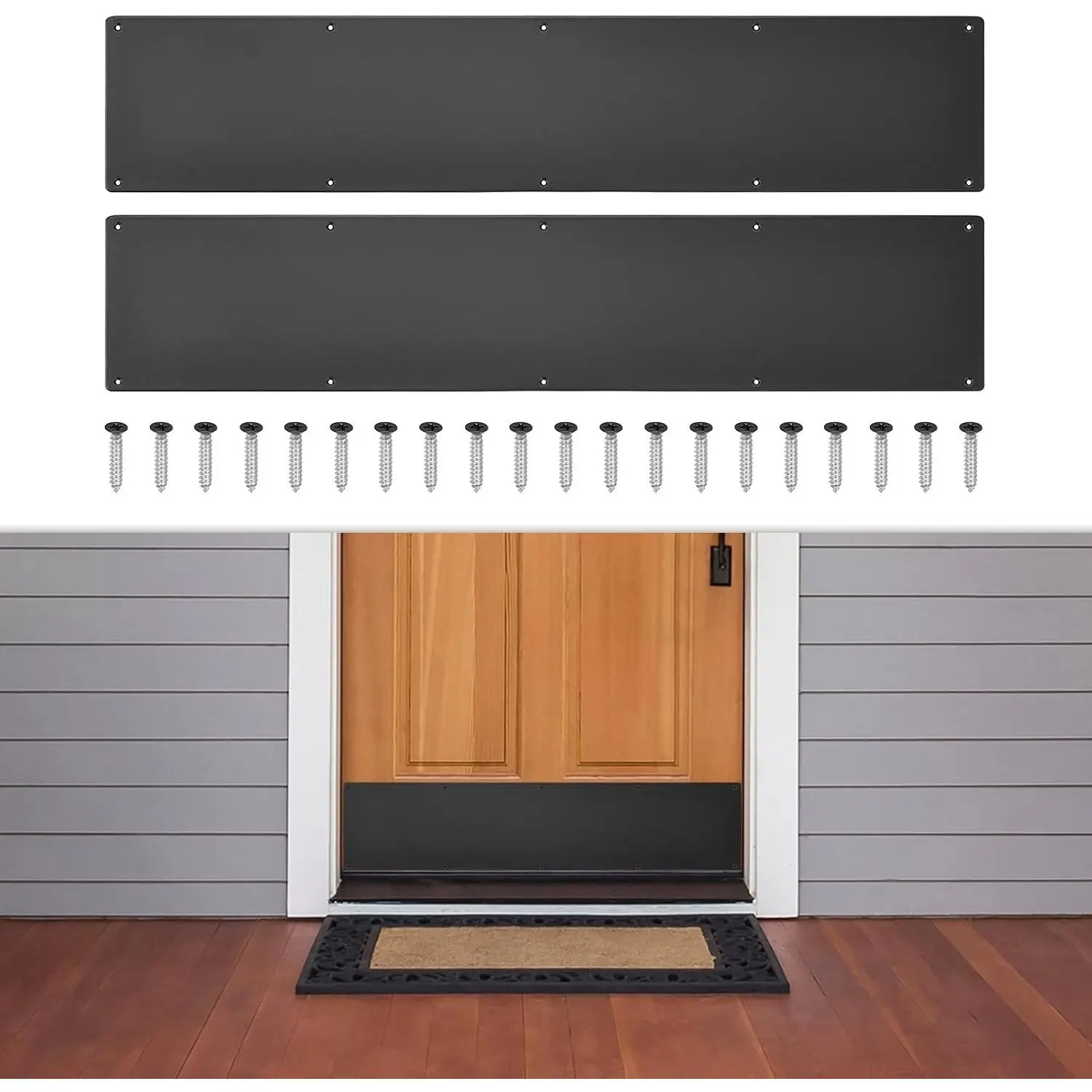 2 Pcs Door Kick Plates - 6 x 34 Inches Door Push Plate (Black) | Kick Plates for Exterior Interior Doors Protection Decor, 1.5mm (1/16 Inch) Thickness Rectangular Aluminum Door Push Plate