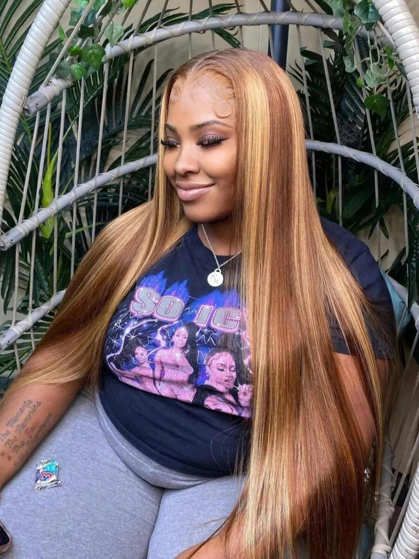 4x4 HD Lace Closure Wig Glueless Human Hair Wig P4/27 Color No Glue Needed Pre-Cut Lace Suitable for Women