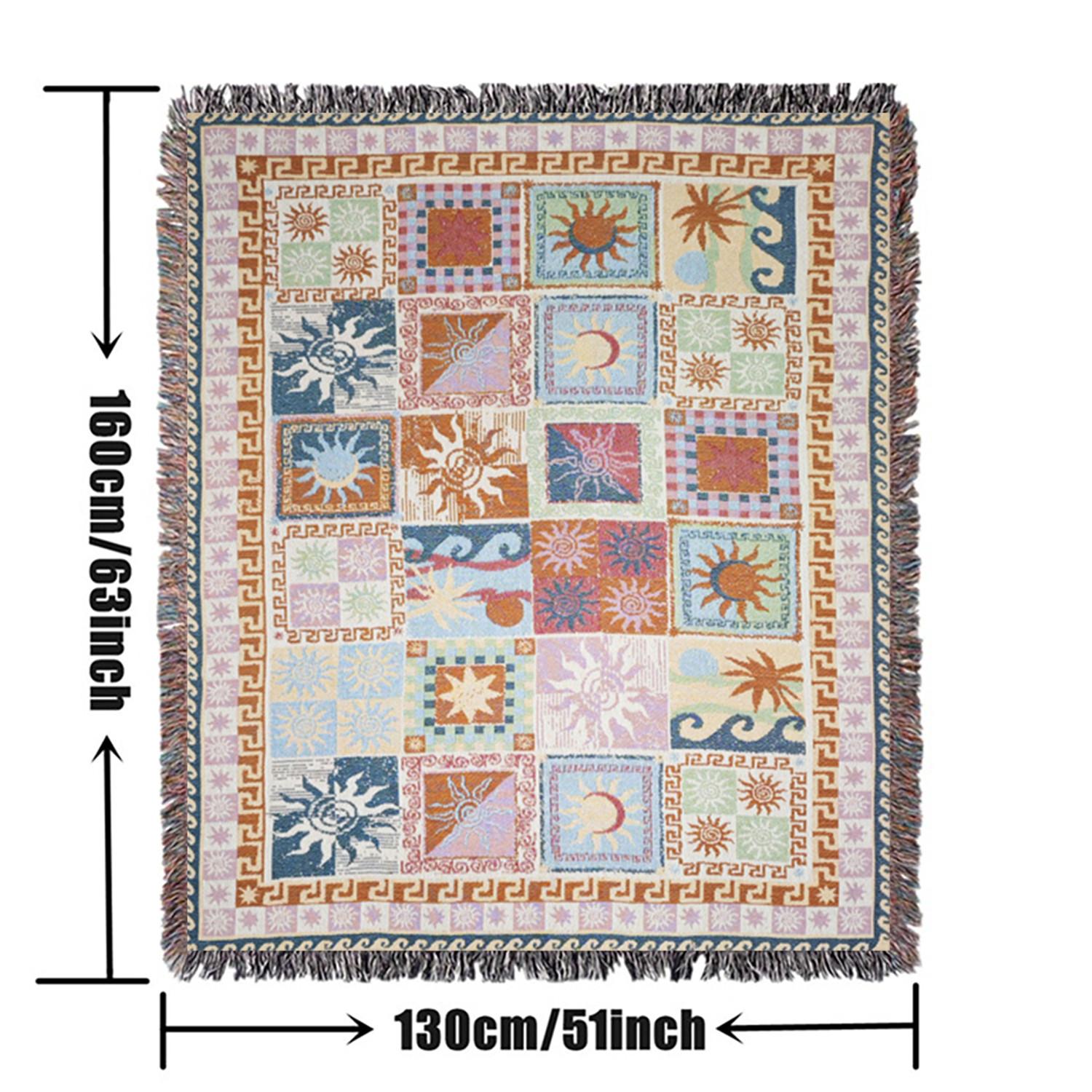 Multi-Function Tassel Woven Blanket, Decorative Blanket, Spliced Geometry Pattern Bed Blanket, for Sofa Cover Couch Throw Blanket Armchair Home Decor Furniture Slipcover Tablecloth Shawl Outdoor Picnic Camping Beach Towel Office Nap