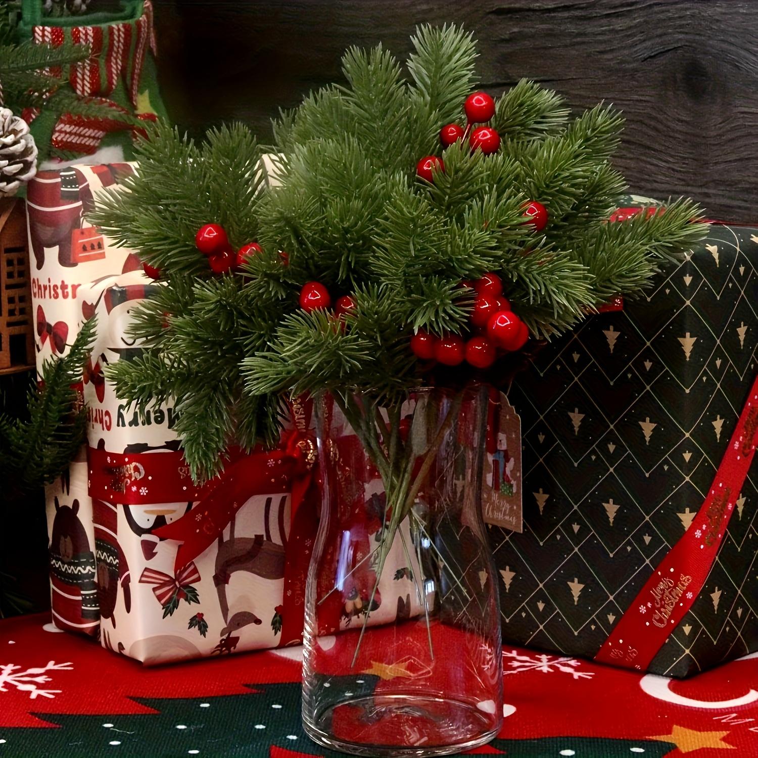 150pcs Christmas Artificial Pine Branches with Berries, 26.92cm Lifelike for DIY Crafts, Wreaths, Home Decor, Holiday Arrangements