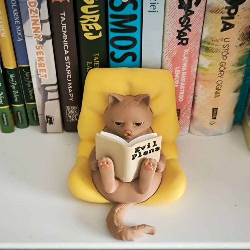 Charming Reading Cat Statue Set, Focused Kitty Figurine for Home Decor, Desktop Ornament, Perfect Holiday Gift