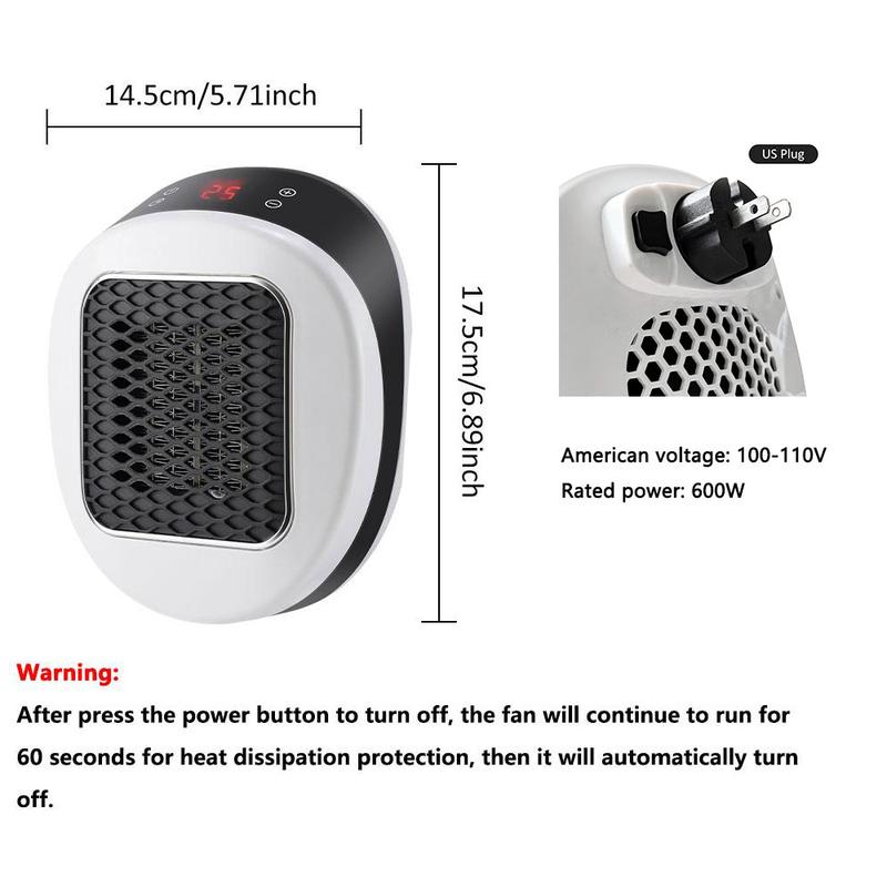 600W Portable Electric Heater with Remote Control, Ceramic Material, Fast Heating, Adjustable Temperature, Smart Timer, Winter Warmth Essential, Plug-In Space Heater for Home Use, US Plug