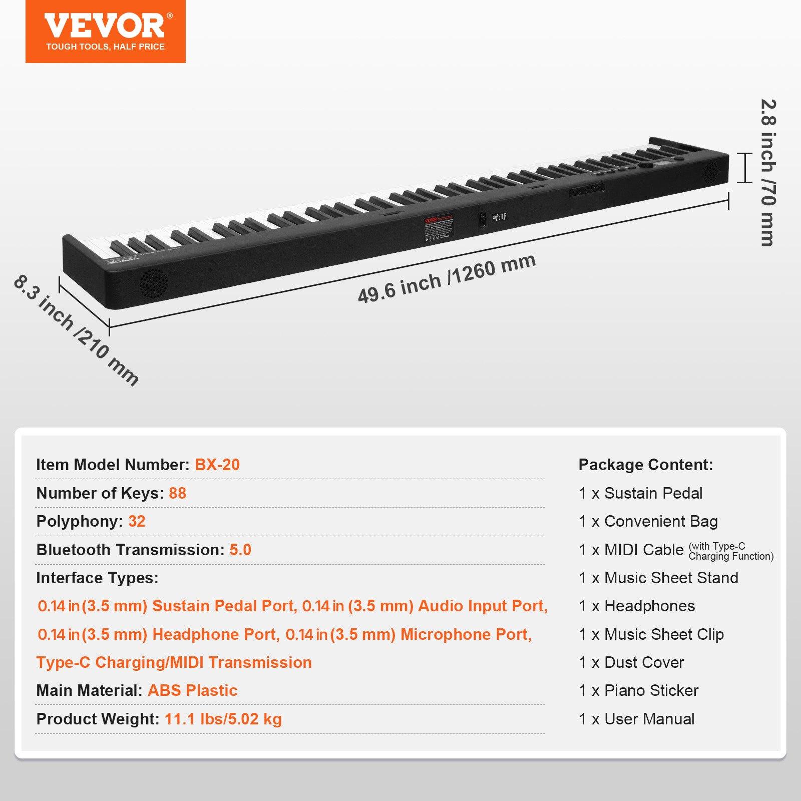 VEVOR 88 Key Folding Keyboard Piano, Bluetooth MIDI, Portable Electronic Digital Foldable Piano with Sustain Pedal Bag Touch Sensitive Keys Headphones, Rechargeable for Beginners Teens Adults, Black
