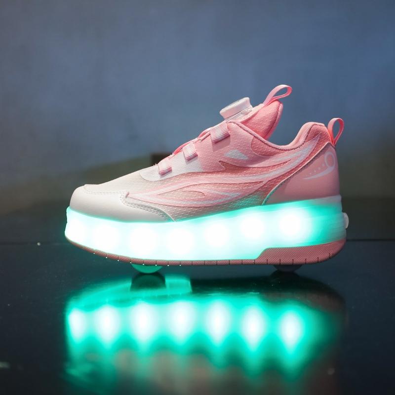 USB Charging LED Light Up Shoes for Kids, Night Glow Roller Skates, Unisex Children Sneakers, Running & Casual Sports Shoes, Footwear Athletic Trainer, Round Toe Trainers, Low Top Trainer, Trendy Trainers, Sports Training Shoes