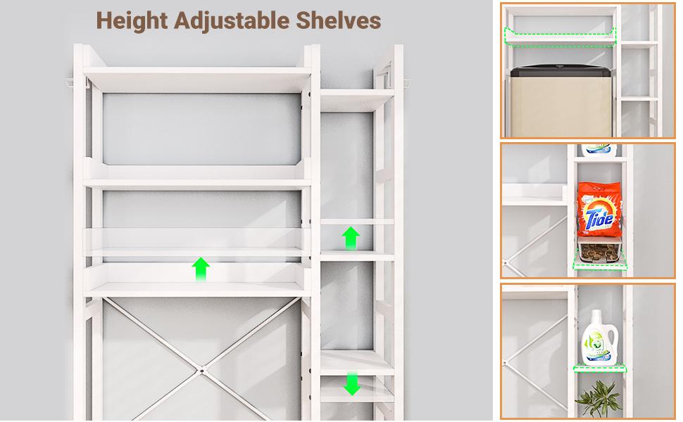 Over The Toilet Storage with 2 Drawers, 7 Tier Bathroom Organizer with Adjustable Shelf,Freestanding Space Saver Storage Rack with 4 Hooks