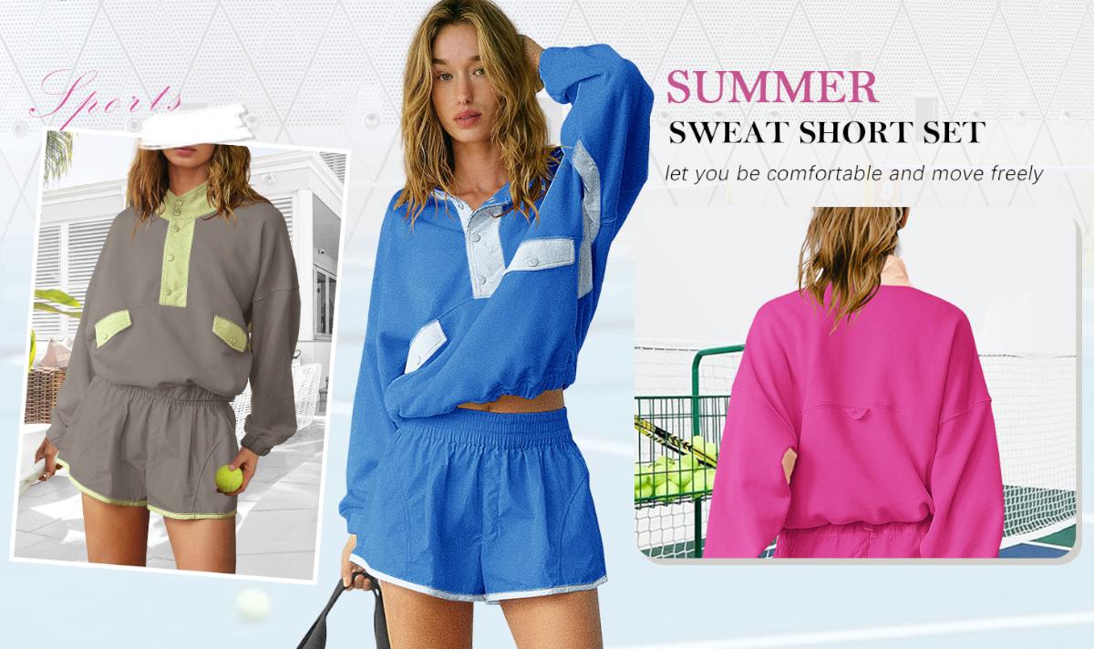 Tanming Women's  Two Piece Short Sets Summer Lounge Sweatsuits Long Sleeve Outfits Travel Tracksuit with Pocket Womenswear Clothes