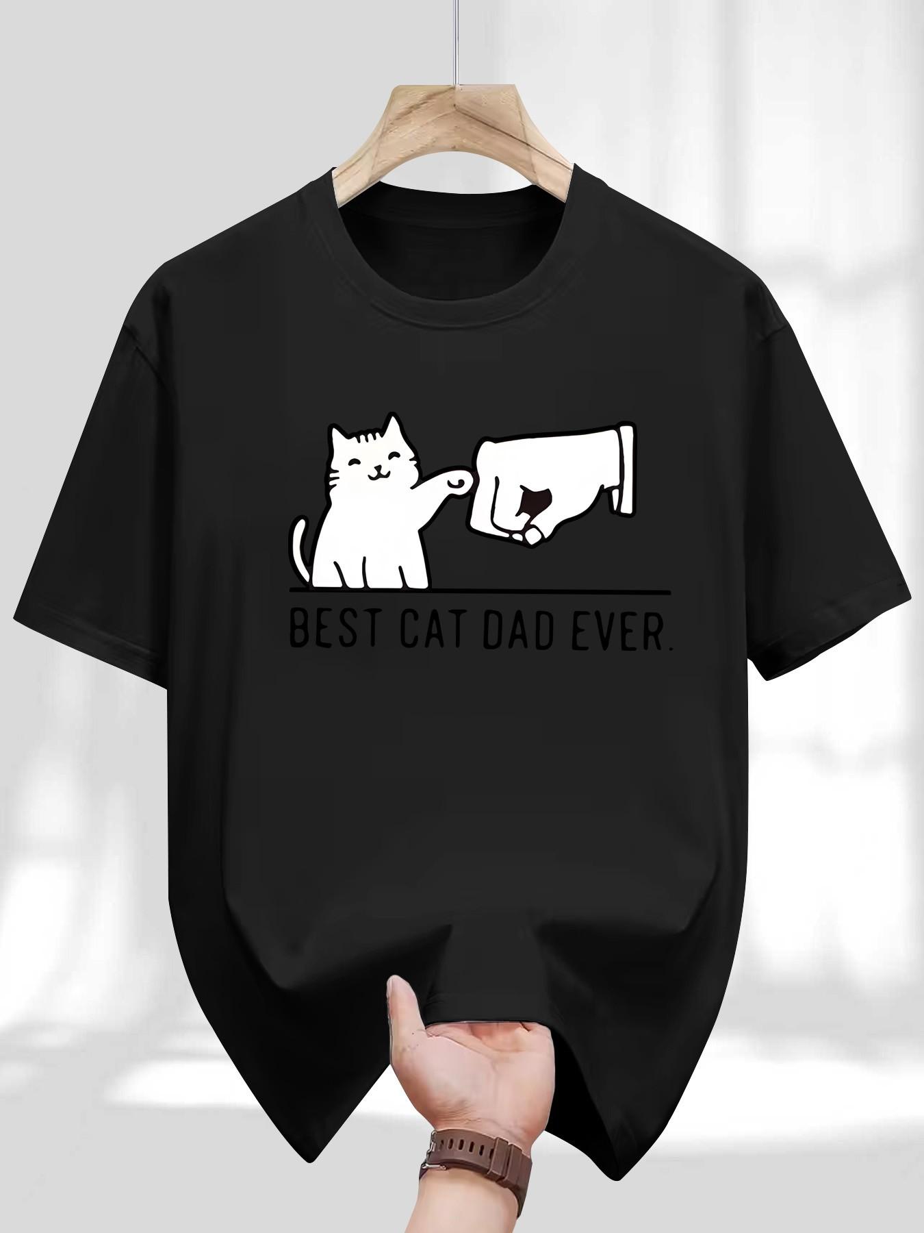 Men's Round Neck T-Shirt, Retro Slim-Fit Long Sleeve, Letter Geometric Print, Casual Daily Wear, Perfect Gift for Cat Lovers