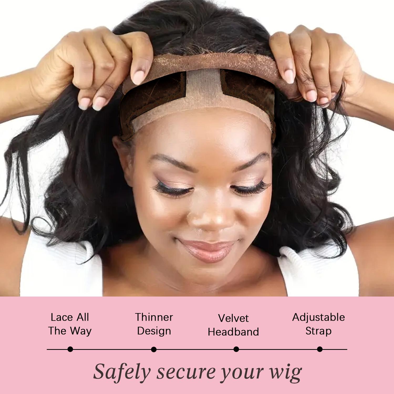 Lace Wig Grip Band, Adjustable Wig Grip Band for Lace Front Wigs, Wig Gripper with Ear-cutouts, No-headache Comfortable and Secure Glueless Velvet Headband, Hair Extensions Tape