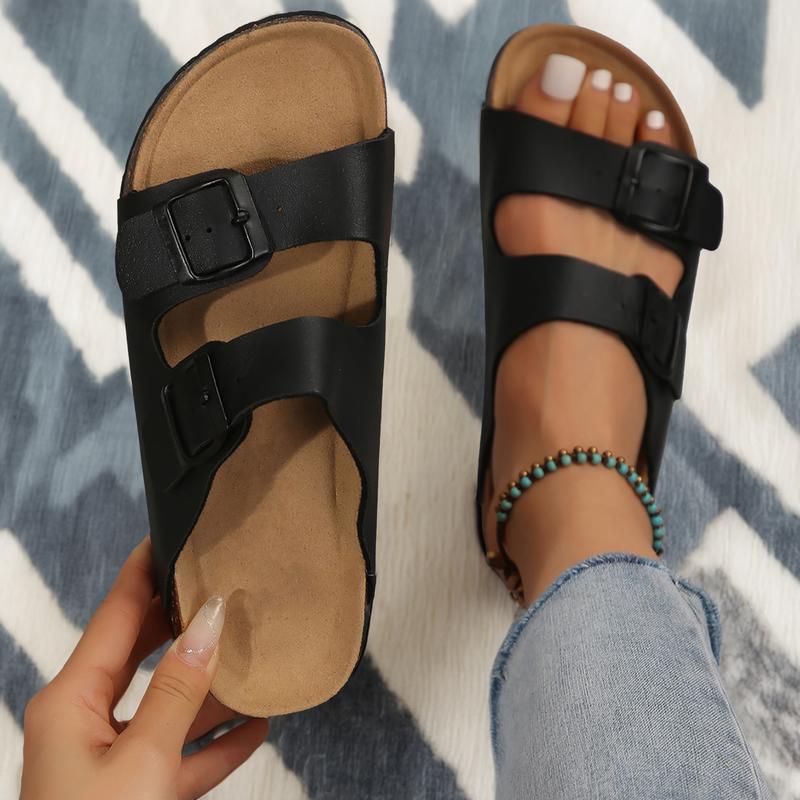 Women's Cork Footbed Slides Adjustable Buckled Slip on Slippers Open Toe Softy Flat Sandals Springfresh