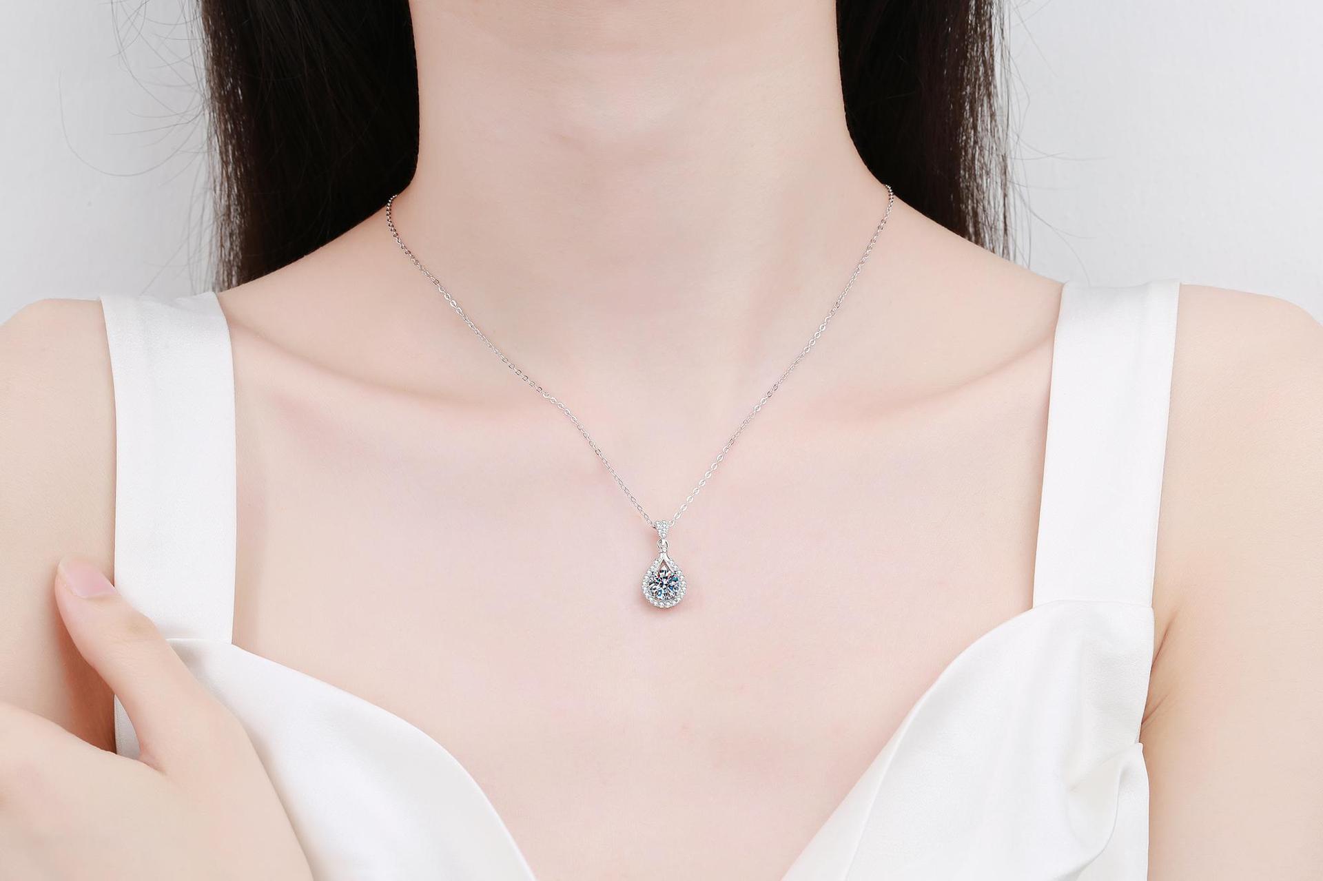 S925 Sterling Silver Necklace for Women, Korean Style Teardrop Pendant with a Colorful Artificial Gemstone, Korean Artificial Gemstone Necklaces & Pendants, Synthetic/Simulated Coloured Gemstone, Chic Artificial Gemstone Necklaces & Pendants