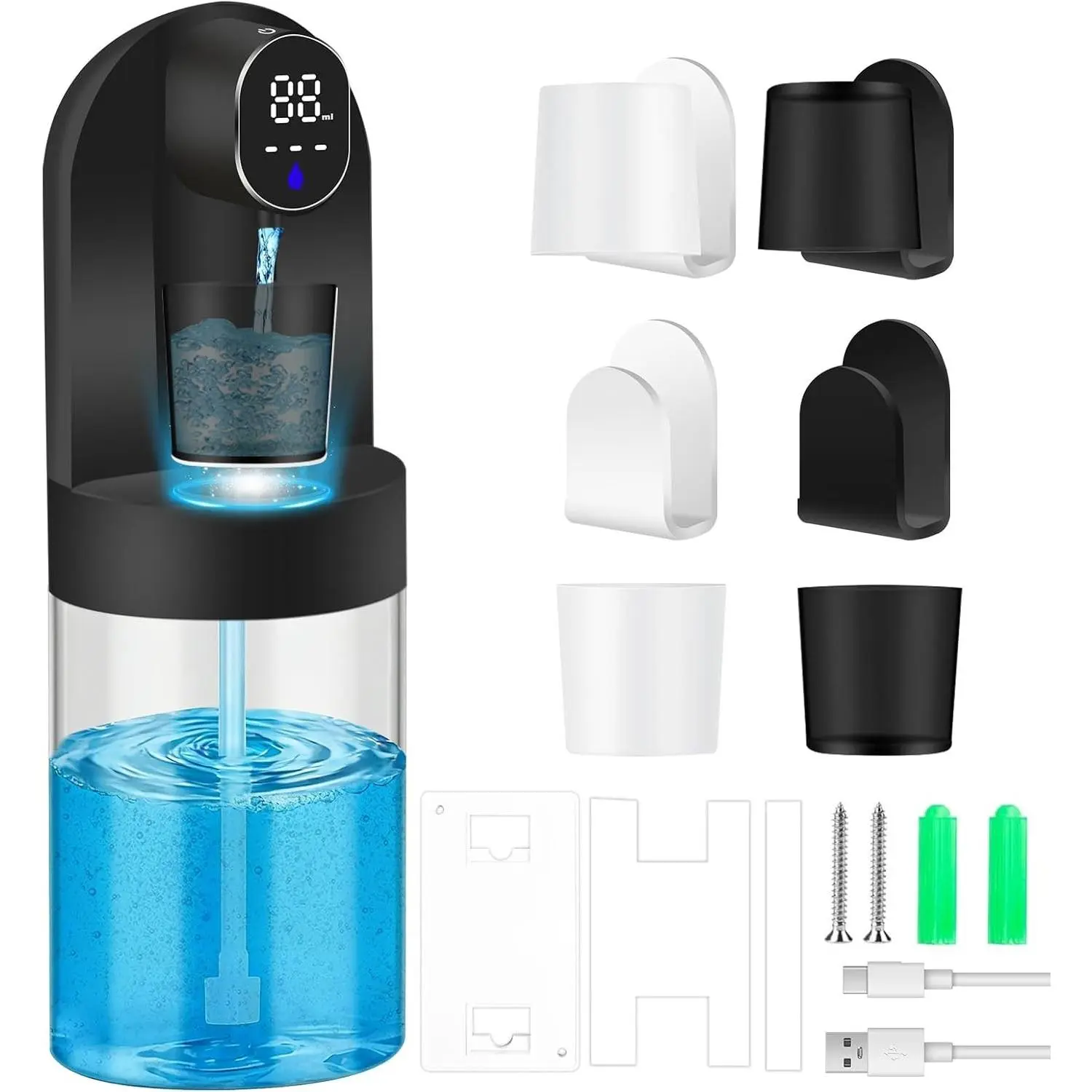 Automatic Touchless Wall-Mounted Mouthwash Dispenser, 20.29 oz with 4 Magnetic Cups, 4 Dispensing Modes, Hands-Free Smart Bathroom Accessory for Home Kids Family, BlackGift