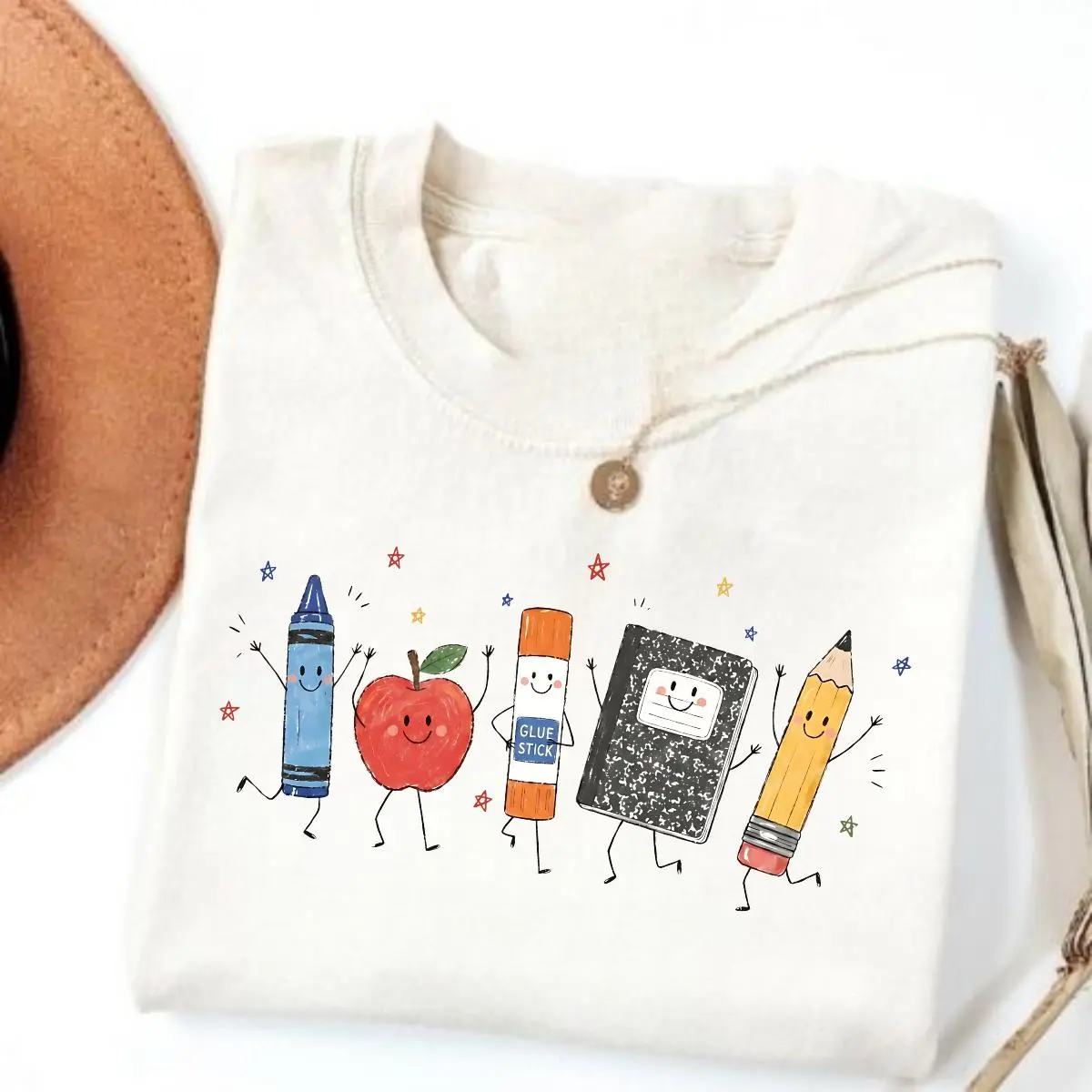 Comfort Colors Soft Fabric Casual Fit T-Shirt - Heritage Graphic School Spirit Top, Aesthetic Back to School Teacher Gift with Crayon Pencil Notebook Design, Classroom Boutique Sports Apparel