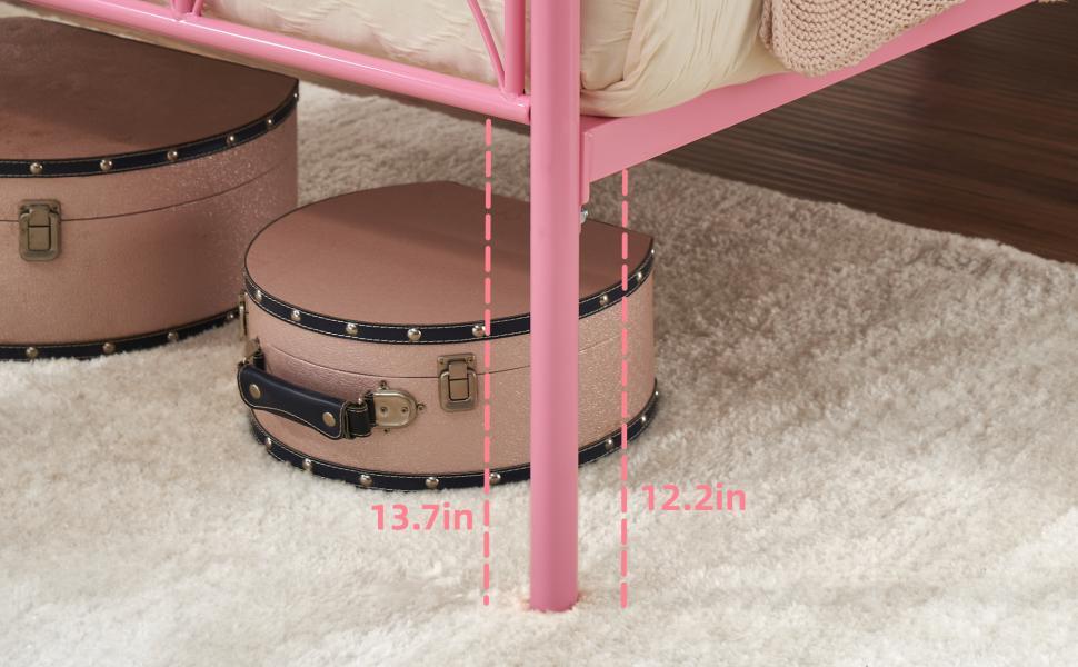 GARVEEModern Stylish Iron Bed Frame with Headboard & Footboard, Firm Support, Metal Platform, No Box Spring Needed, Under Bed Storage, Easy Assembly, Pink Twin GARVEEModern Stylish Iron Bed Frame with Headboard & Footboard, Firm Support, Metal Platform, No Box Spring Needed, Under Bed Storage, Easy Assembly, Pink Twin