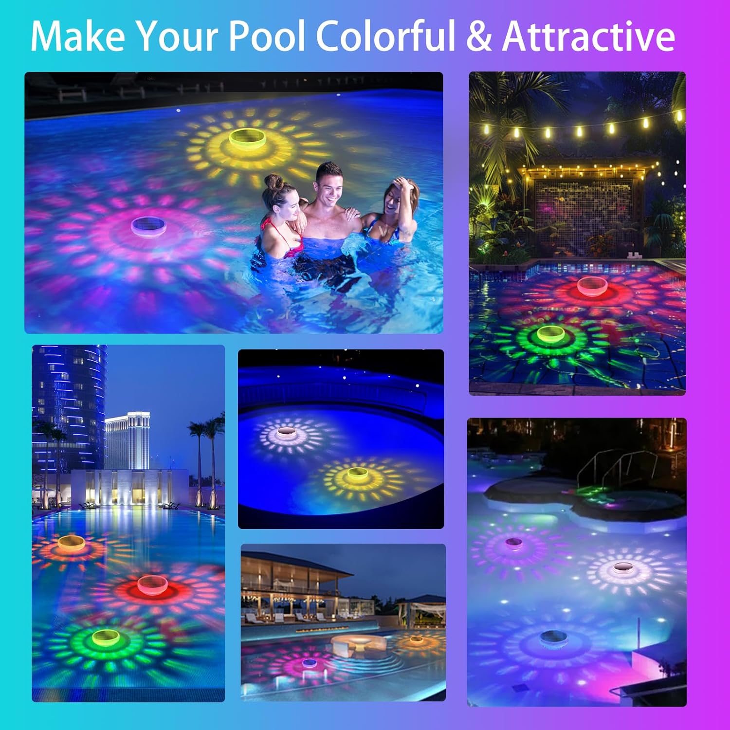 Solar Rechargeable Floating Pool Light with Remote, 9 LED Lighting Modes, Ipx7 Waterproof, Ideal for Indoor Pools and Spa Parties