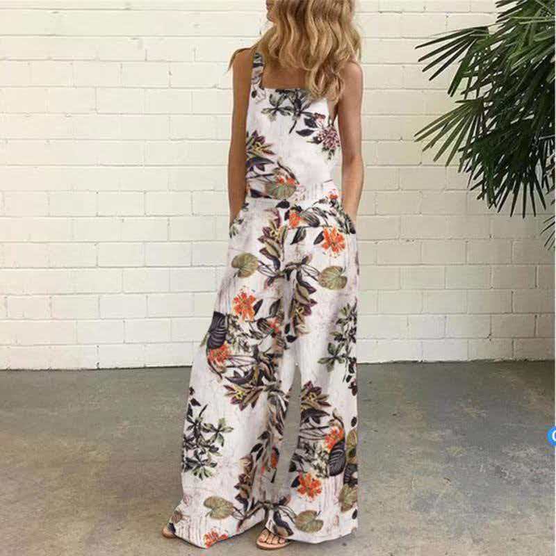 2025 Summer New European and American Fashion Digital Print Loose Sleeveless Overalls for Women