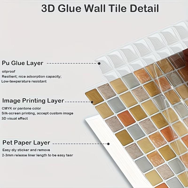 Crystal Resin 3D Mosaic Tiles Self-Adhesive Wall Stickers, Heat-Resistant Peel-And-Stick Wallpaper for Living Room Kitchen Bathroom Home Decor