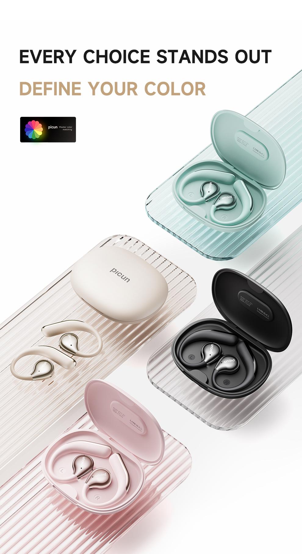 Picun T61 Wireless Bone Conduction Headphones, OWS Open Ear Earbuds with Earhooks, Bluetooth 5.4, Deep Bass, Lightweight & Sturdy, 25Hrs Playtime, IPX6 Waterproof, for Cycling Yoga Gym Workouts