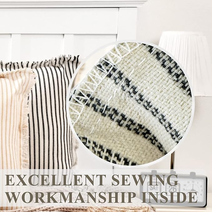 2PCS Throw Pillow Covers, Striped Pillowcase and Tassel Decoration Pillow Square Cushion Cover, Polyester Fabric, Sofa Sofa Bed Living Room Farmhouse Decoration