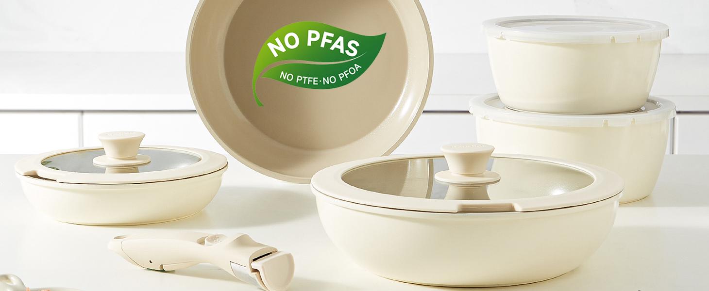 【New Year Sale】Transform Your Kitchen!  Redchef 5pcs Nonstick Ceramic Cookware  Detachable Handles, Oven Safe,  PFAS PFOA&PTFE Free，Toxin-Free!
