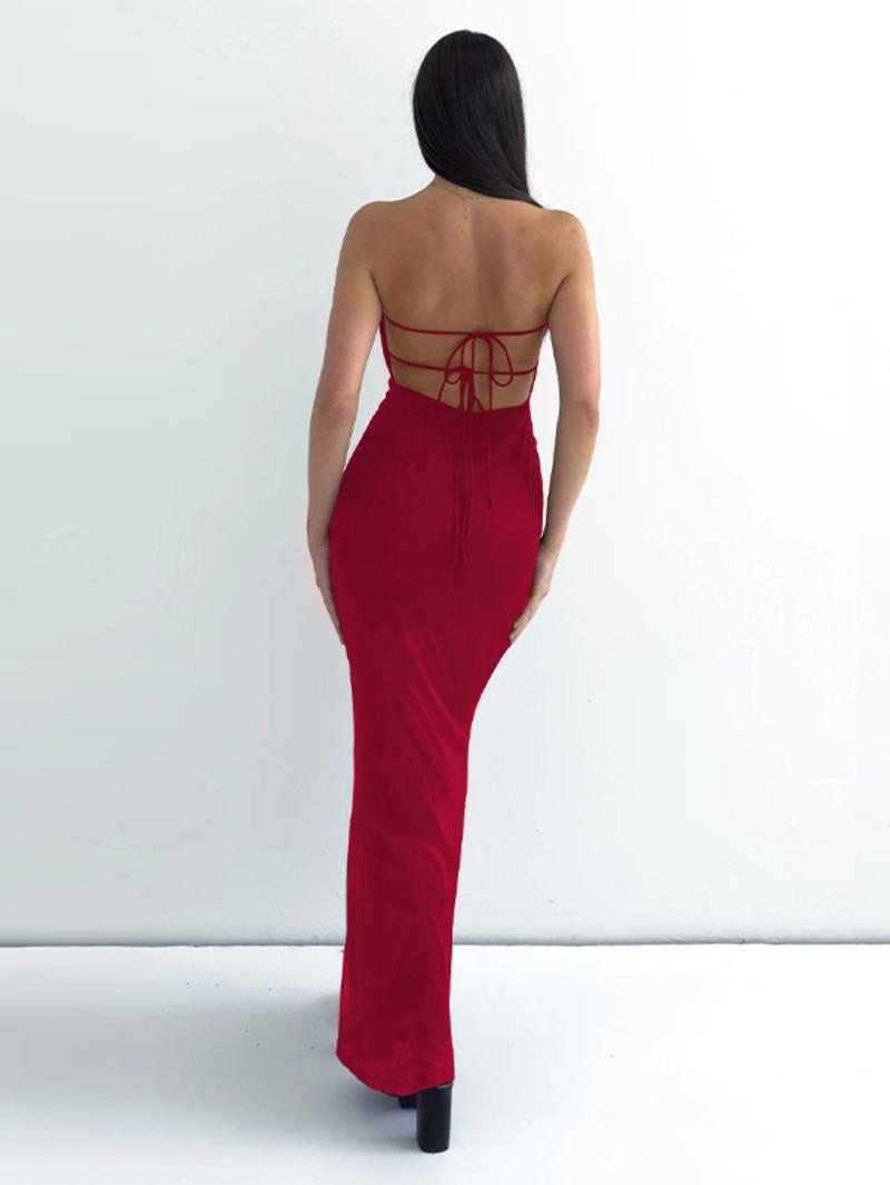 Women's Floral Print Backless Bodycon Tube Dress, Elegant Strapless Tie Back Dress for Party Club Dating Wear, Ladies Summer Clothes