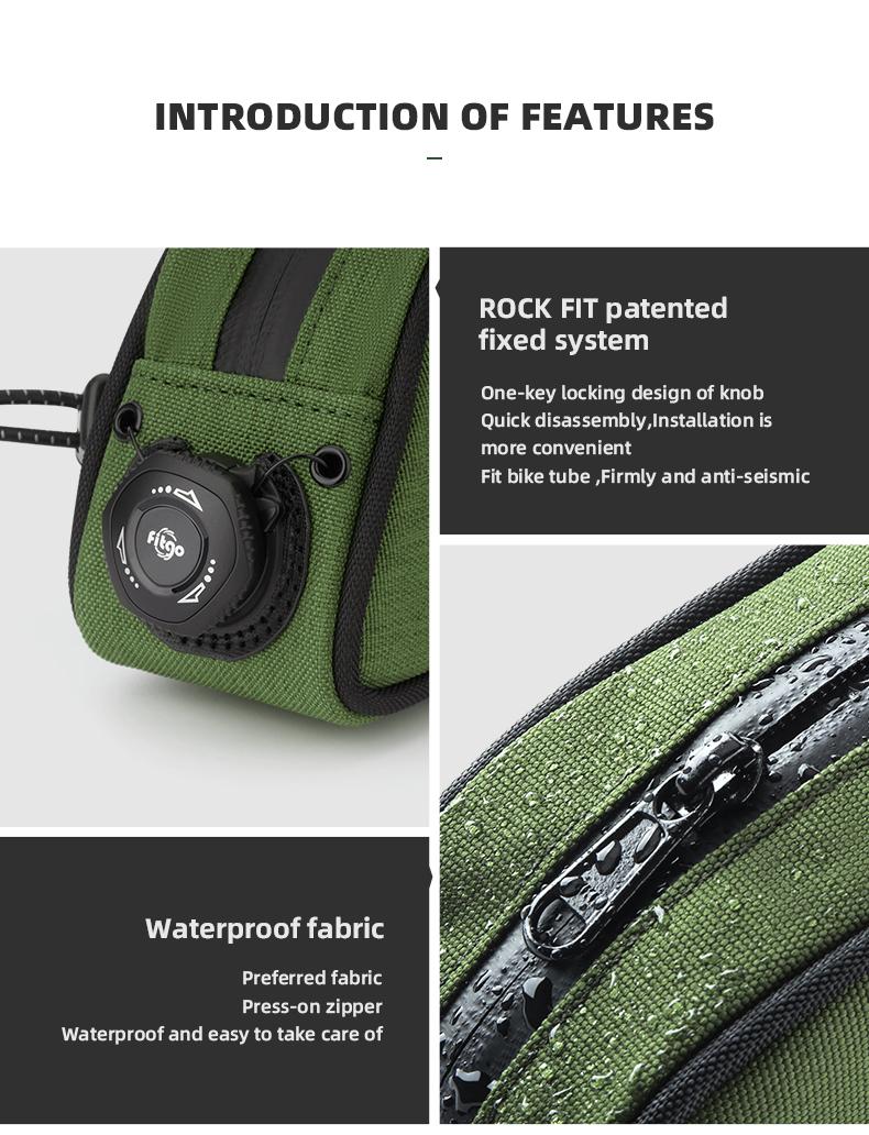 ROCKBROS Bike Top Tube Bag, Bike Frame Bag With Fitgo Lock System, Bicycle Bag, Bike Accessories for Road Bike Hybrid Touring Bikes, Quick Release