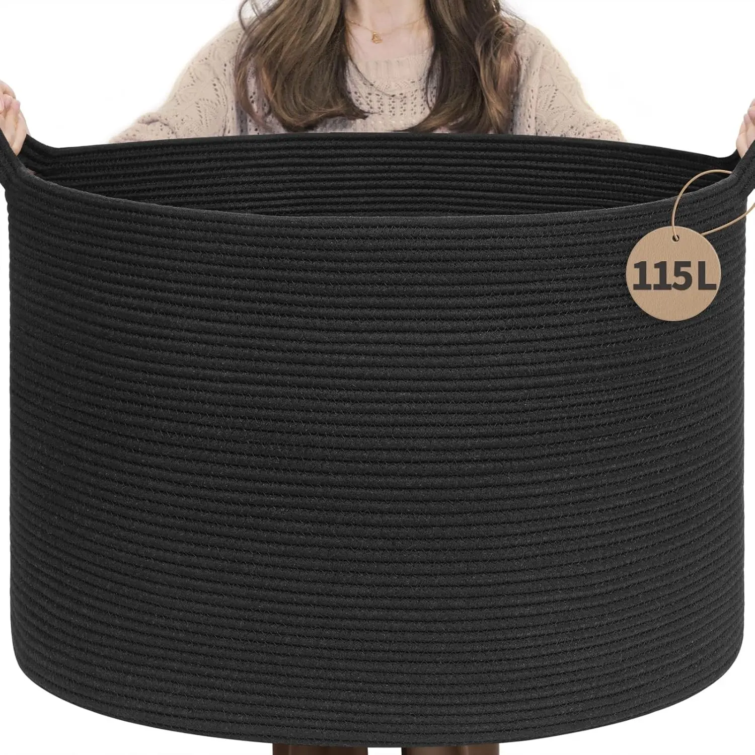 115L Extra Large Black Blanket Basket, Dog Toy Bin Shoe Baskets Toy Box Organizer for Kids Decorative Laundry Basket for Home & Living Room, Black