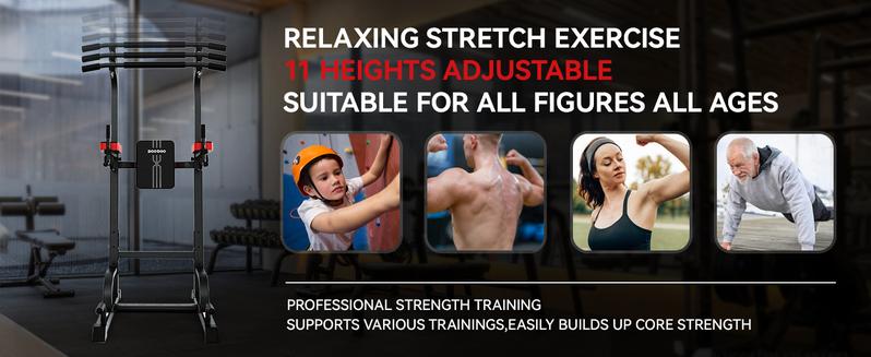 Pooboo Multi-Function Power Tower, Pull Up Bar and Dip Station for Home Gym, Strength Training Fitness Equipment with 350LB Weight Capacity