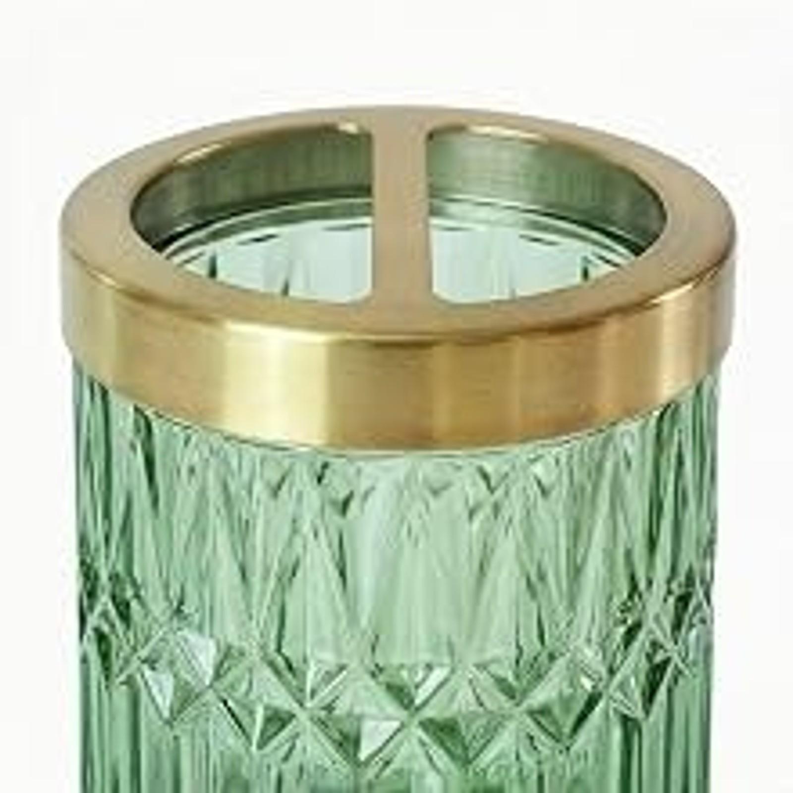 Green Bathroom Accessories Set, 6 Pcs Clear Glass Bathroom Set, Soap Dispenser, Soap Dish, Toothbrush Holder, Tumbler, Q-Tips Holder for Vintage Crystal Bathroom Decor, Gift Set